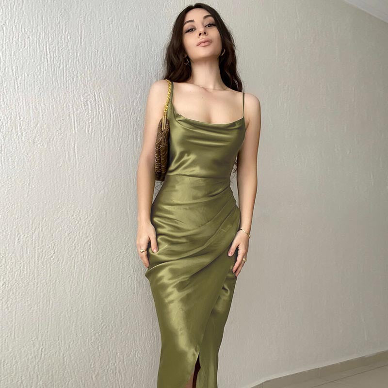 Damen elegante Abendrobe mit Drapierung und seitlichem Schlitz