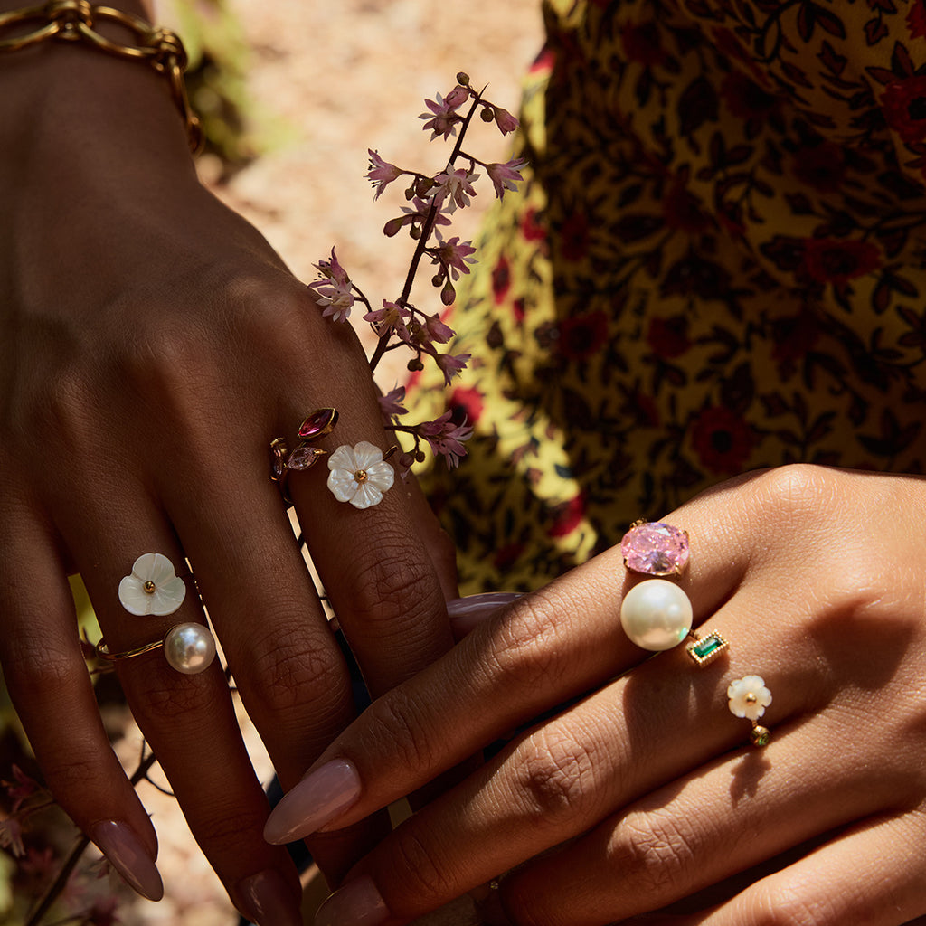 Damen Offener Ring mit floralem Design und verstellbarer Größe Shop Nory