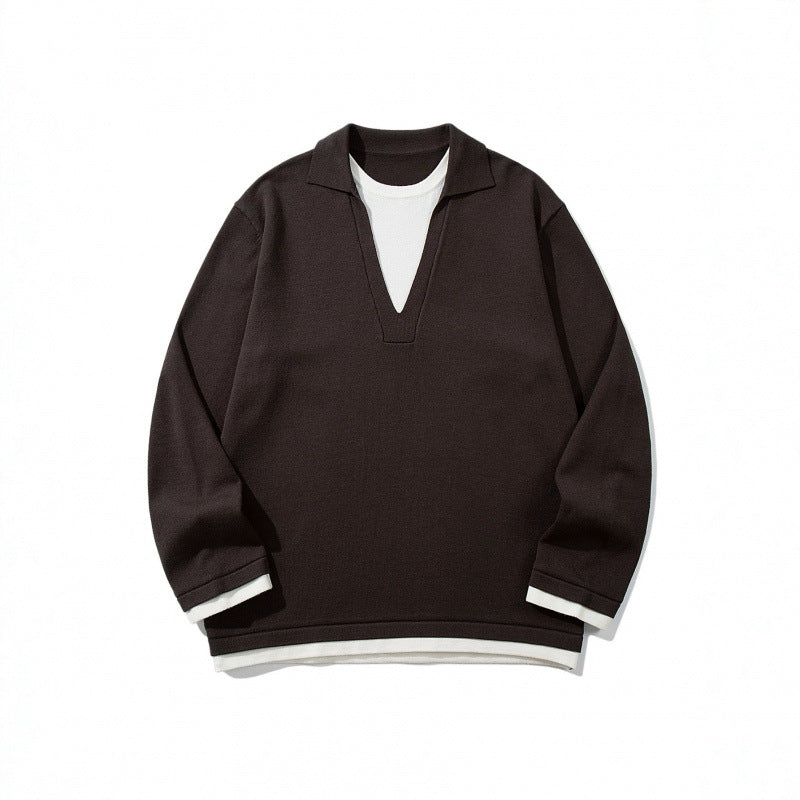 Unisex Oversize-Strickpullover mit offenem V-Ausschnitt und Hemdkragen Shop Nory