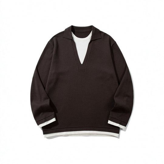 Unisex Oversize-Strickpullover mit offenem V-Ausschnitt und Hemdkragen Shop Nory