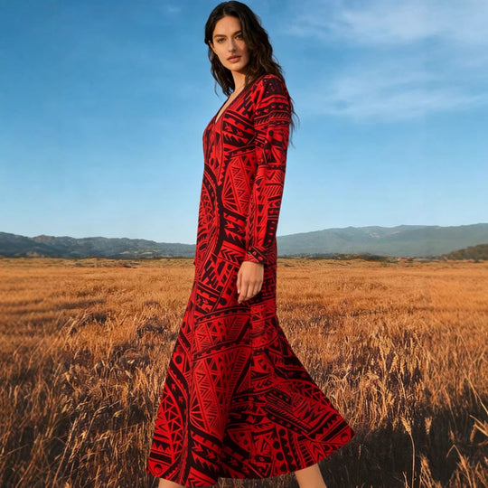 Damen Fließendes Maxikleid mit V-Ausschnitt, allover-geometrischem Print und weiter A-Linie Shop Nory