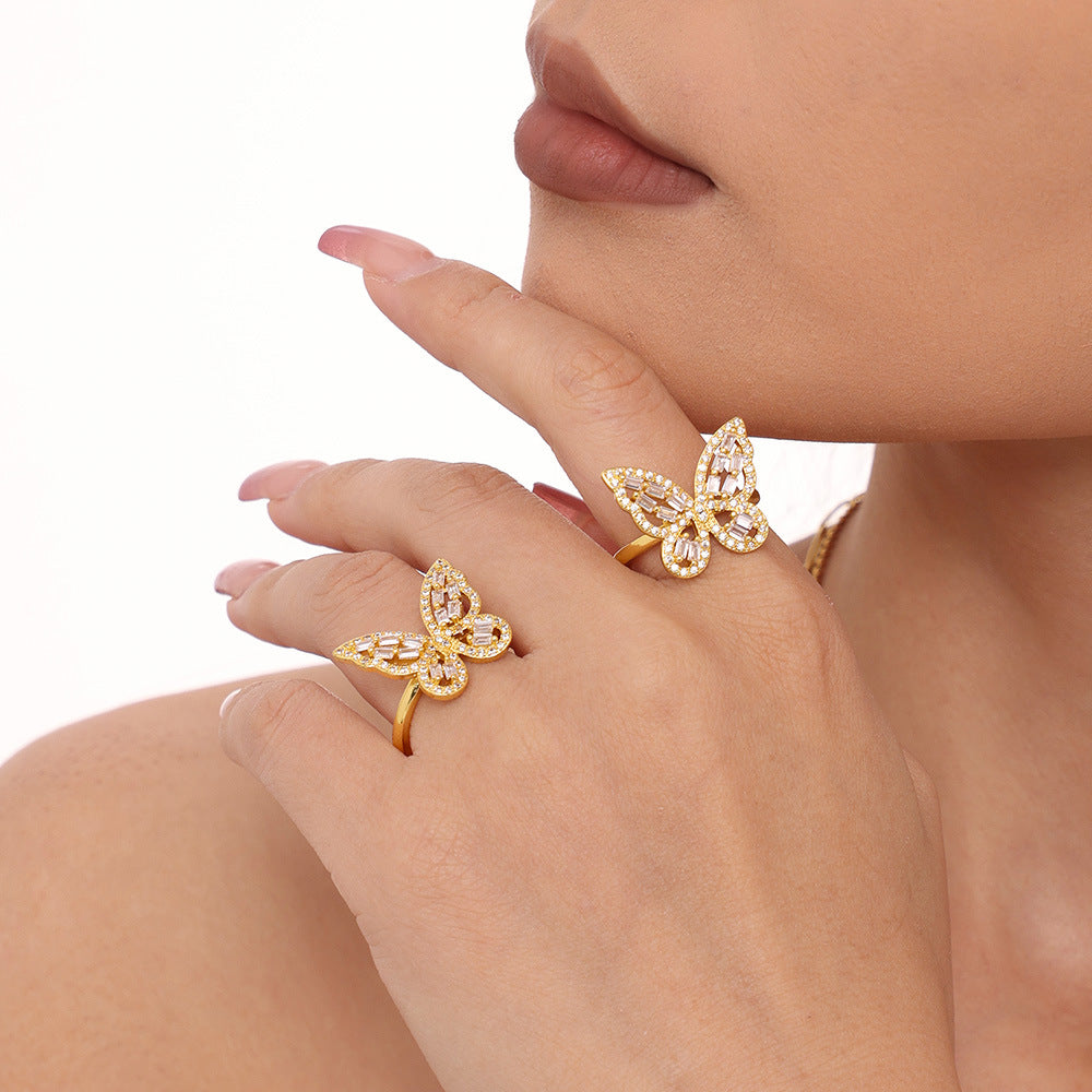 Damenring mit Schmetterlingsdesign aus Kupfer und Zirkon Shop Nory