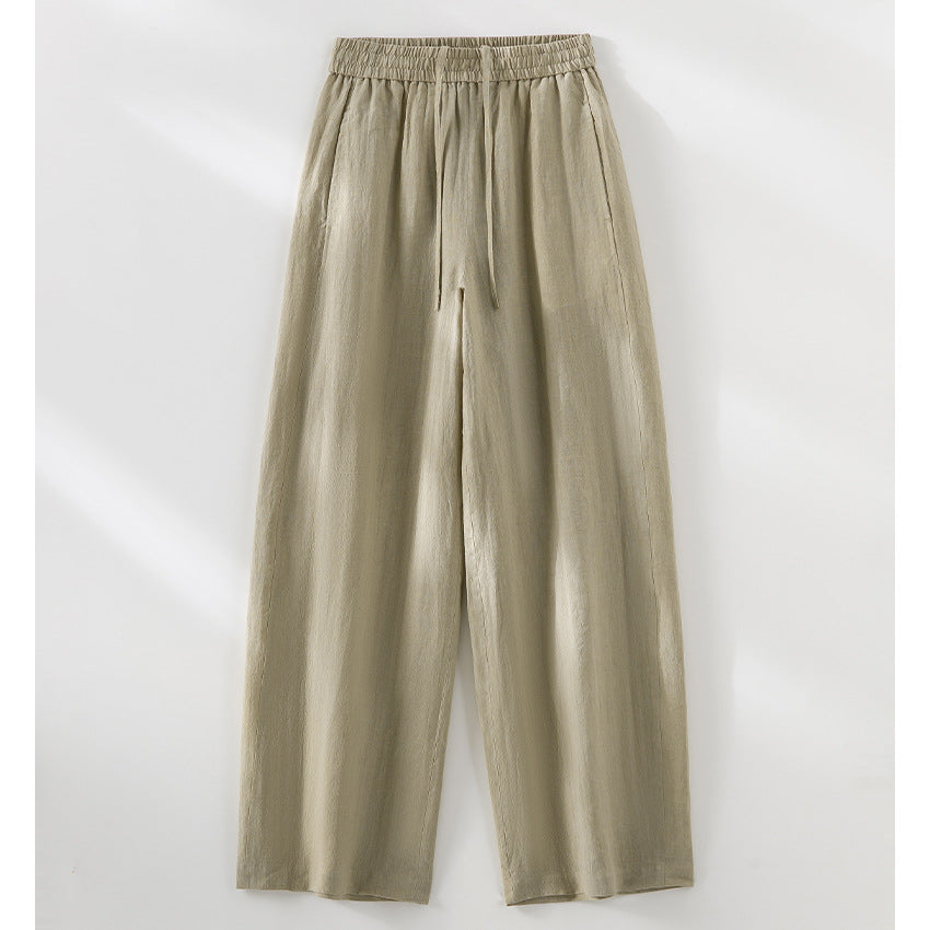 Damen Weite Leinen‑Optik Palazzohose mit elastischem Bund und fließender Silhouette Shop Nory
