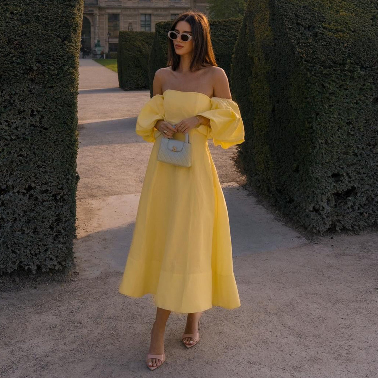 Damen Off-Shoulder Maxikleid mit voluminösen Ärmeln und elegantem Schnitt Shopnory