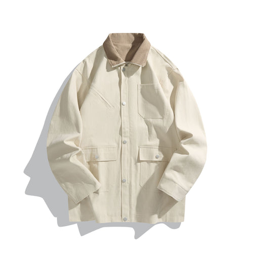 Unisex Kurz geschnittener Boxy-Canvas-Blouson mit Cordkragen, Druckknopffront und Utility‑Pattentaschen Shop Nory