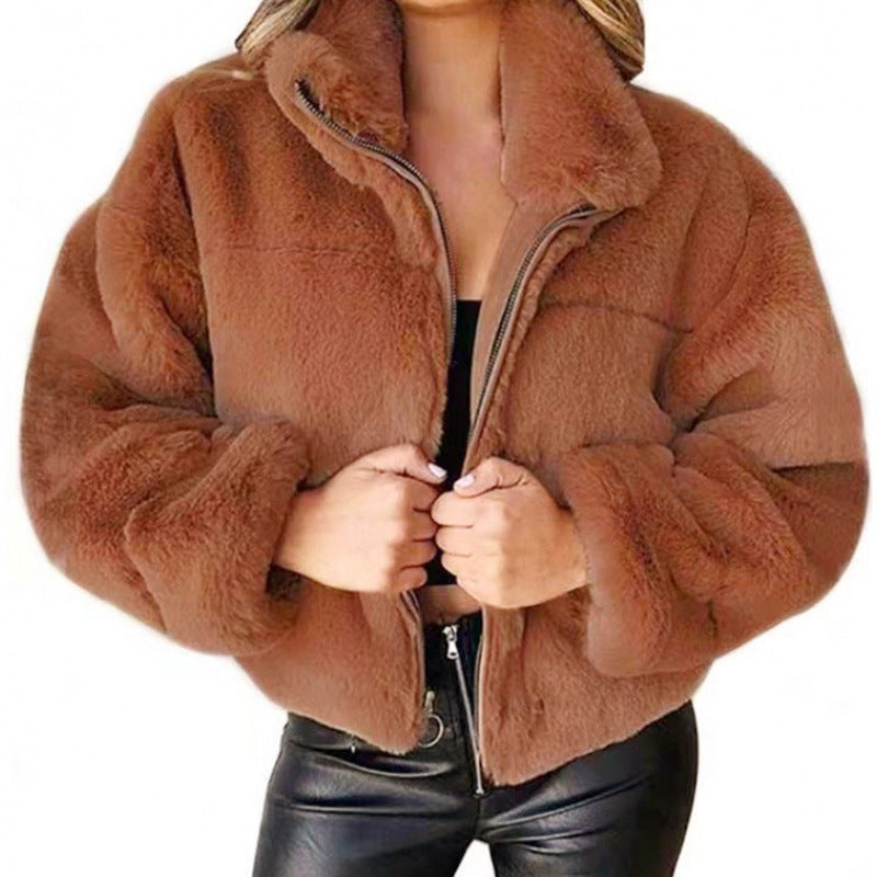 Damen Kurz geschnittene Kuschel-Fleece-Steppjacke mit Stehkragen und Reißverschluss Shop Nory