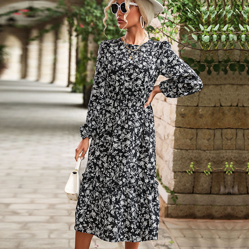 Damen Midikleid mit taillierter Silhouette, Perlen-Schnallen-Gürtel und Stufenrock Shop Nory