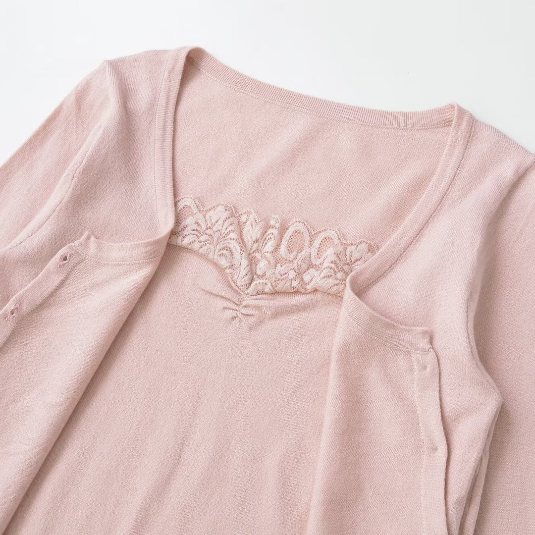 Damen Feinstrick-Cardigan mit Spitzen-Einsatz und durchgehender Knopfleiste Shop Nory