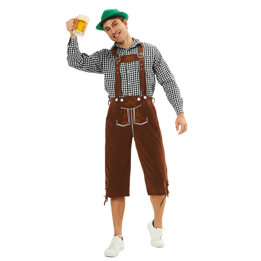 Herren nan traditionelle bayerische Trachtenlederhose knielang mit bestickten Hosenträgern Shop Nory