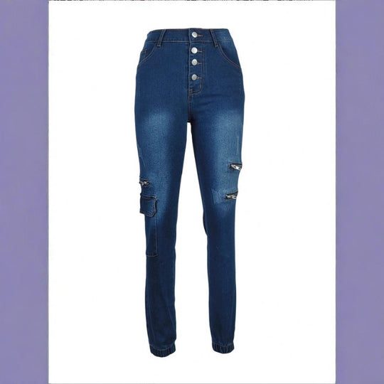 Damen Hochtaillierte Skinny-Jeans mit Cargo-Reißverschlusstaschen & Knopfverschluss Shop Nory