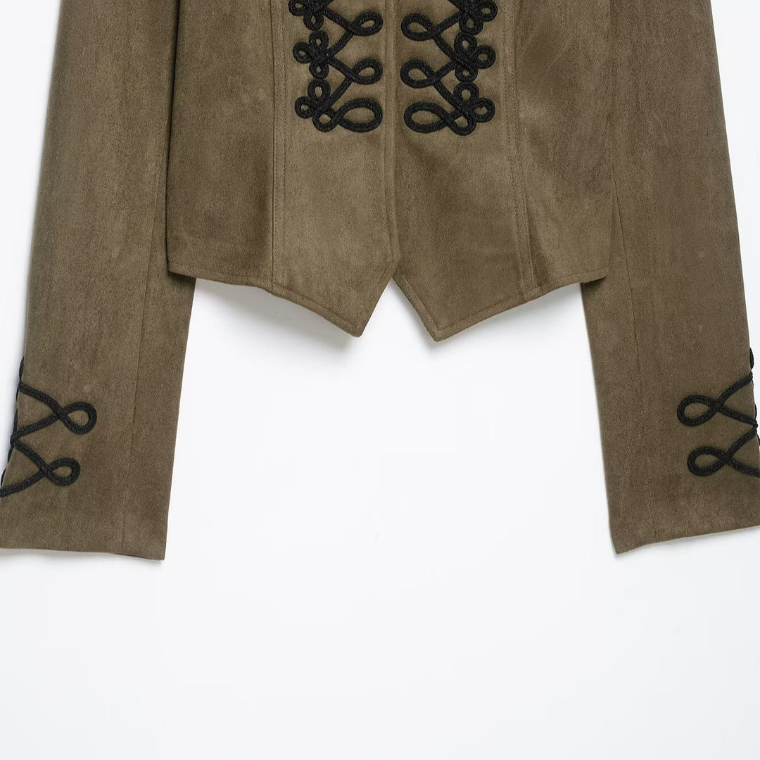 Damen Cropped Veloursjacke mit militärischer Zierkordel und taillierter Schnittführung Shop Nory