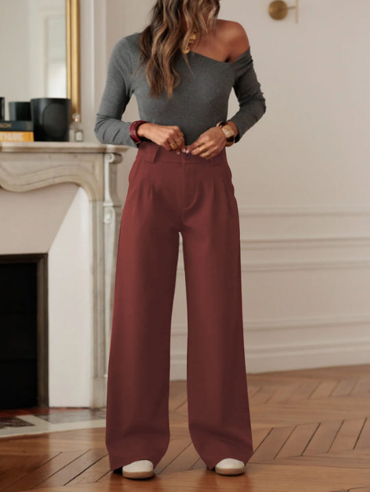 Damen Hochtaillierte Wide‑Leg Hose mit Bügelfalte und seitlichem Schlitz Shop Nory