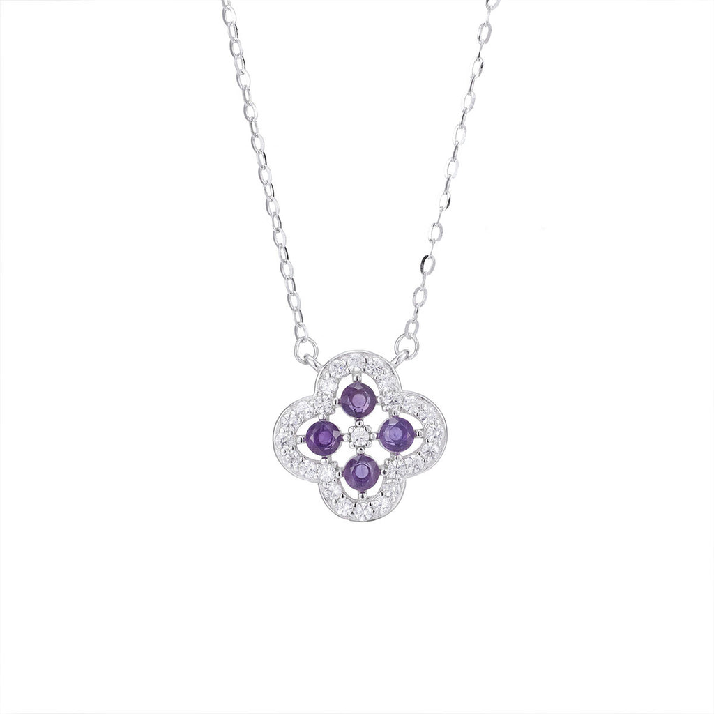 Damen Halskette mit floralem Amethyst-Anhänger und funkelnden Zirkonia-Elementen Shop Nory