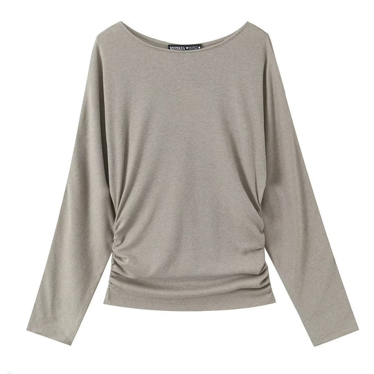 Damen Langarmshirt mit seitlicher Raffung und überschnittenen Schultern Shop Nory
