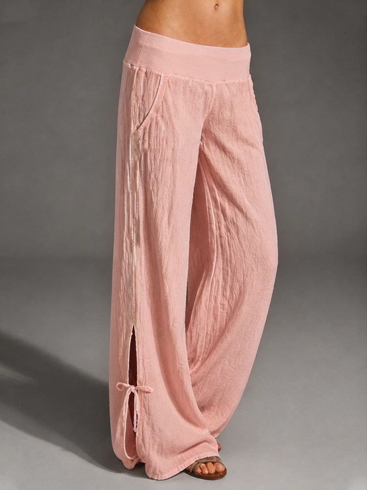 Damen Leichte Leinenhose mit weitem Bein und elastischem Bund Shop Nory