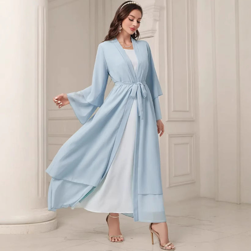 Damen Elegante lange Kimono-Jacke aus fließendem Stoff mit weitem Schnitt