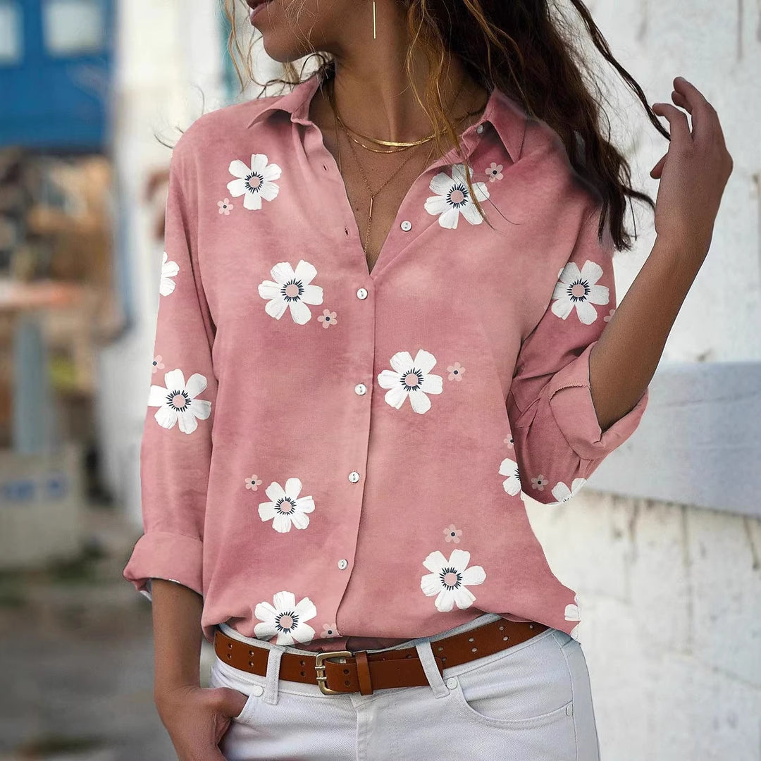 Damen Bluse mit Blumenmuster, Hemdkragen und lockerer Passform Shop Nory