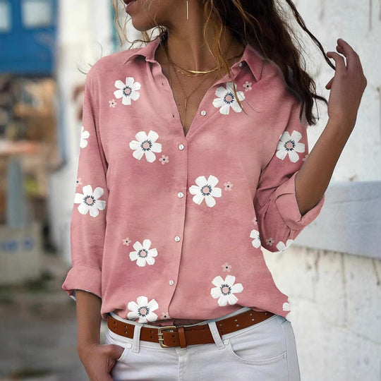 Damen Bluse mit Blumenmuster, Hemdkragen und lockerer Passform Shop Nory