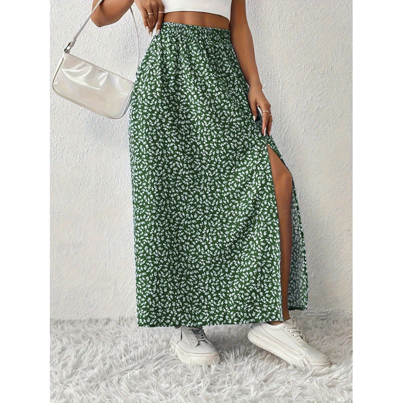 Damen Maxirock mit floralem Muster und seitlichem Schlitz