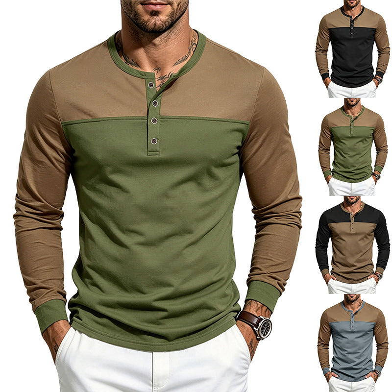 Herren Slim-Fit Henley-Langarmshirt mit kontrastiertem Einsatz und Knopfleiste Shop Nory