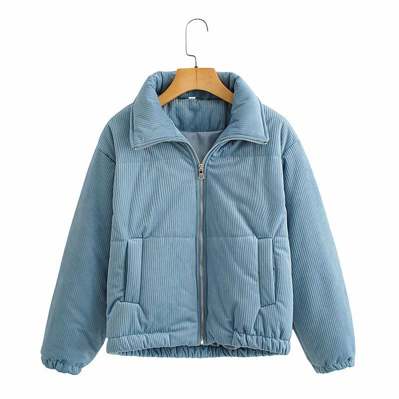Damen Gepolsterte Cord-Steppjacke mit Stehkragen und elastischem Saum Shop Nory
