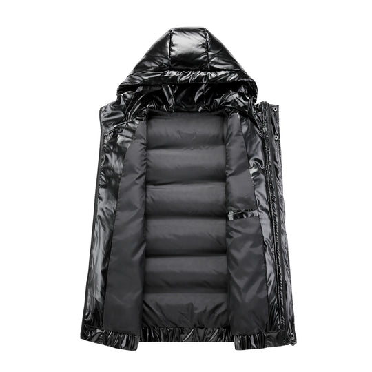 Damen Ärmelose hochglänzende Steppweste mit Kapuze und Thermoisolierung Shop Nory