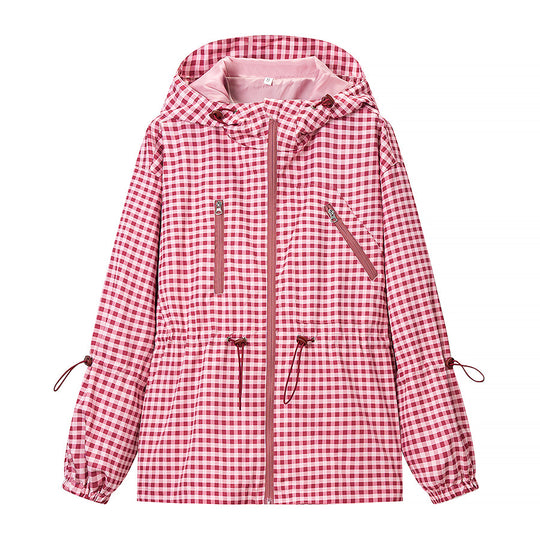 Damen Leichte Kapuzen-Outdoorjacke im Vichy-Karo mit Tunnelzugtaillierung Shop Nory