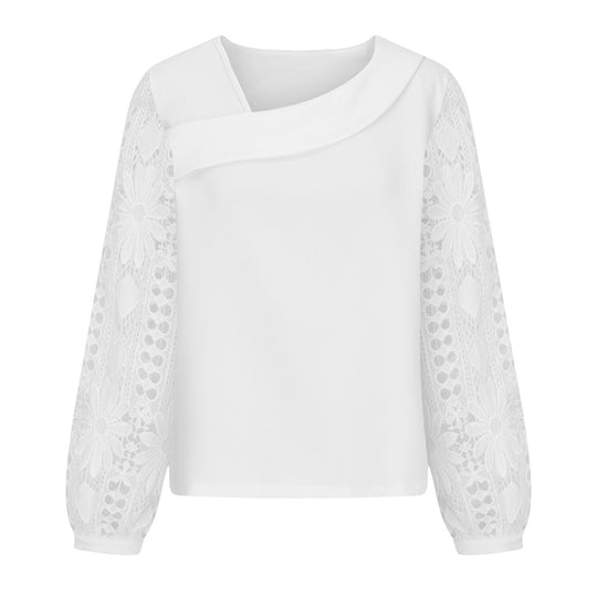 Damen Bluse mit quadratischem Ausschnitt und gehäkelten Spitzenärmeln Shop Nory