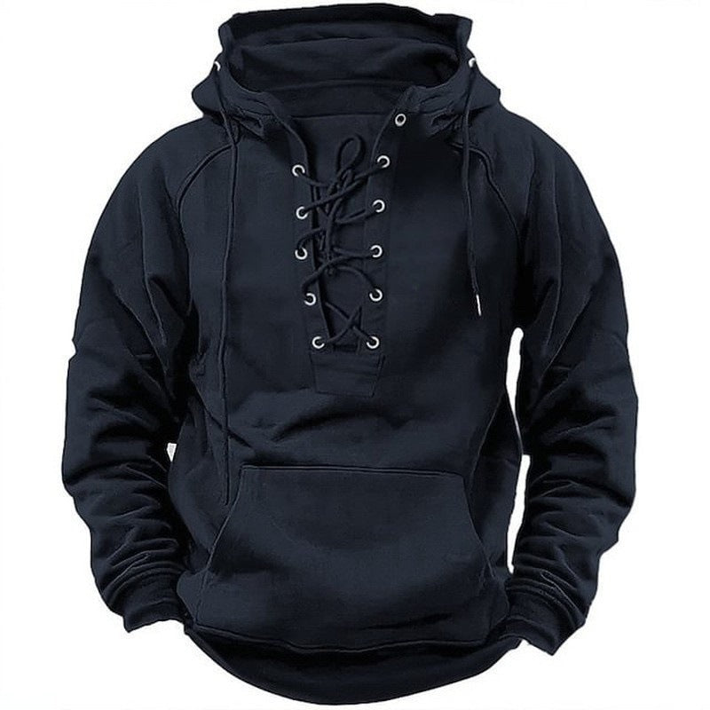Herren Kapuzenpullover mit modernem Schnürdesign und weichem Innenfutter