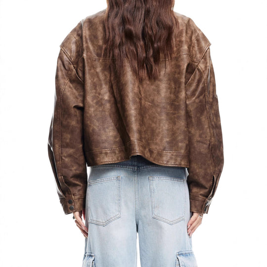 Damen Modische Kunstlederjacke mit Oversized Schnitt