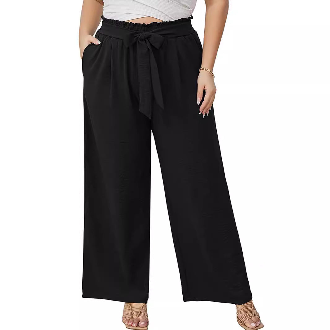 Damen Paperbag-Hose mit weitem Bein, Gummizug, Bindegürtel und Eingrifftaschen Shop Nory