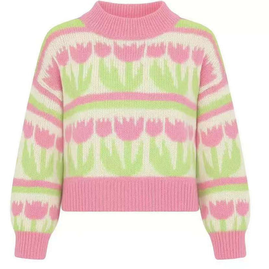 Damen nan Grobstrickpullover mit eingestrickten Herzmotiven, hohem Stehkragen und lässiger Oversize-Silhouette Shop Nory