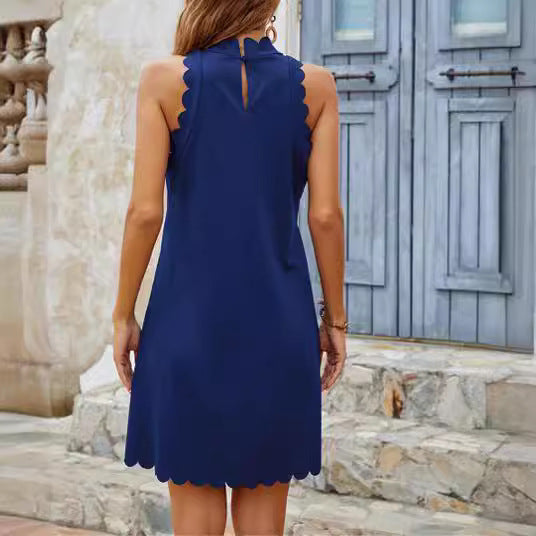 Damen ärmelloses Kleid mit Scalloped-Ausschnitt und fließendem Schnitt