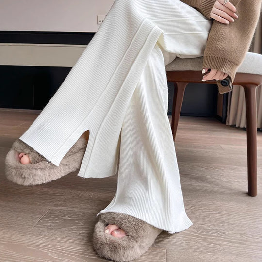 Damen Modische Rippstrick-Hose mit seitlichen Schlitzen Shop Nory