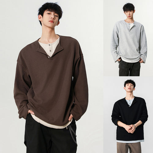 Herren Modisches Oversized-Henley-Shirt mit strukturierter Oberfläche Shop Nory