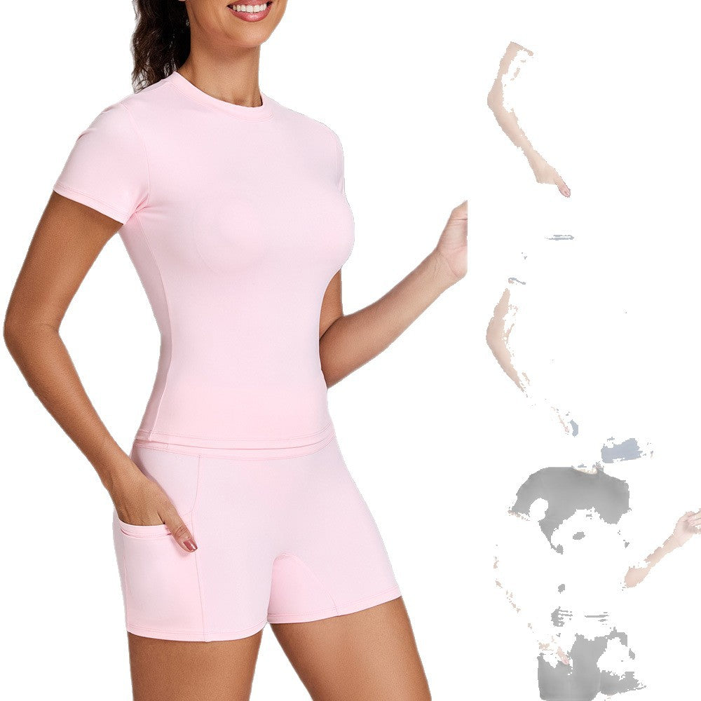 Damen Funktionale Sport-Shorts mit seitlichen Taschen und hohem Bund