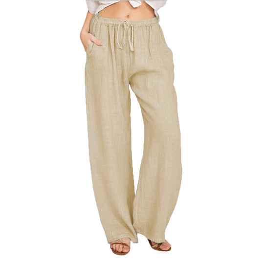 Damen Weite Leinenoptik-Hose mit Gummibund, Tunnelzug und Eingrifftaschen Shop Nory