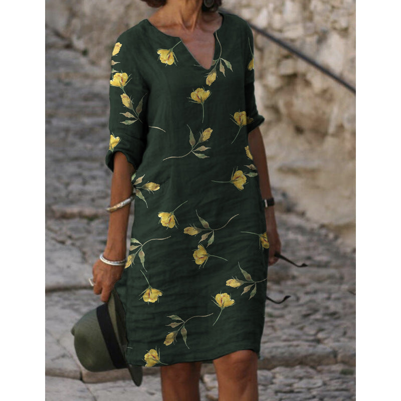 Damen Sommerliches Leinenkleid mit modernem Muster