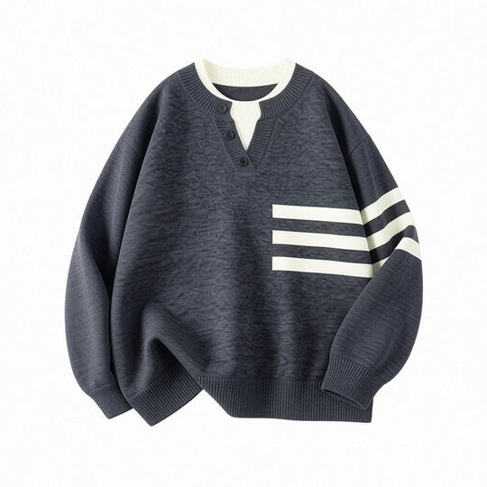 Damen Sportlicher Oversize Pullover mit Knopfleiste und Streifen Shop Nory