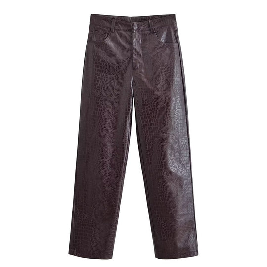 Damen Hochtaillierte Straight-Leg Kunstlederhose mit Krokoprägung Shop Nory