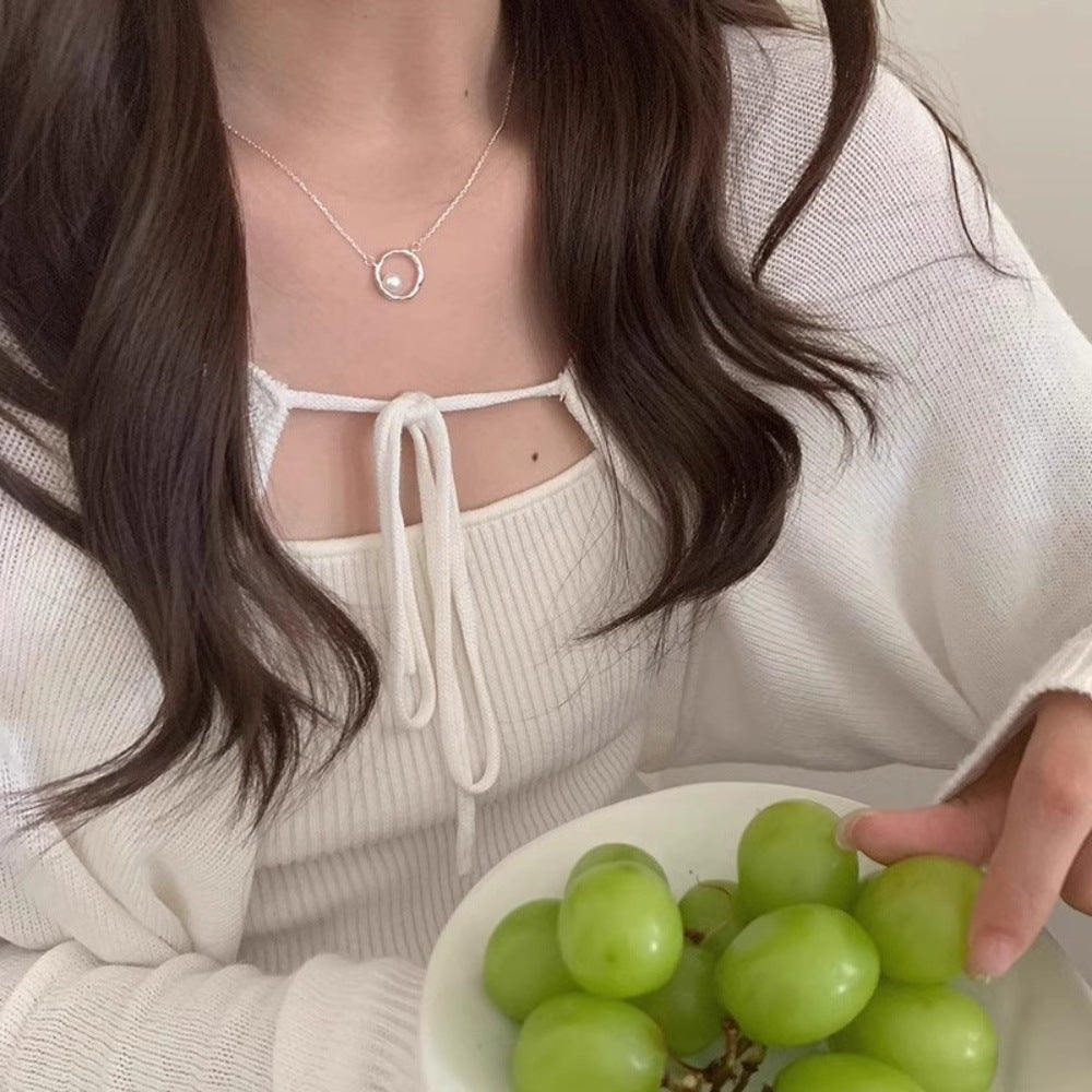 Damen Halskette mit modernem Kreiselement und feiner Perle Shop Nory