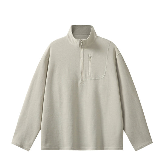 Unisex Leichter Waffelstrick-Halbzip-Pullover mit Stehkragen und Brustzippertasche Shop Nory