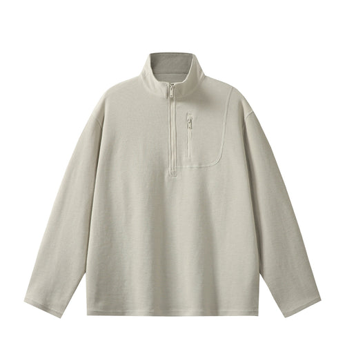 Unisex Leichter Waffelstrick-Halbzip-Pullover mit Stehkragen und Brustzippertasche Shop Nory