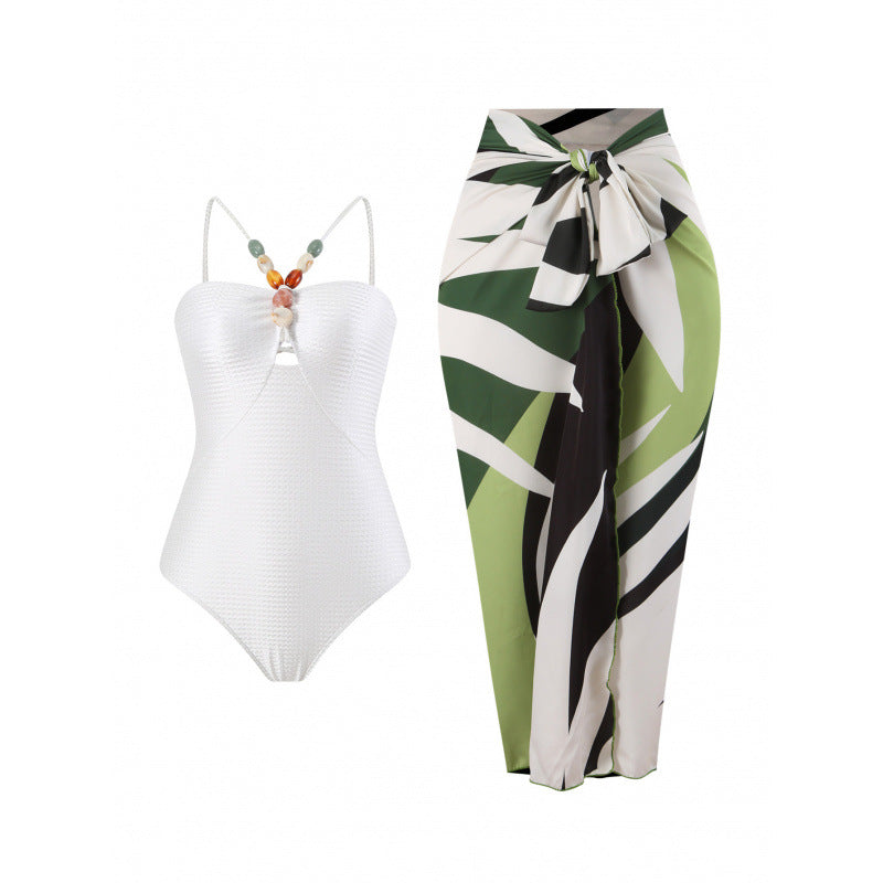 Damen Bandeau-Badeanzug mit asymmetrischem Rock