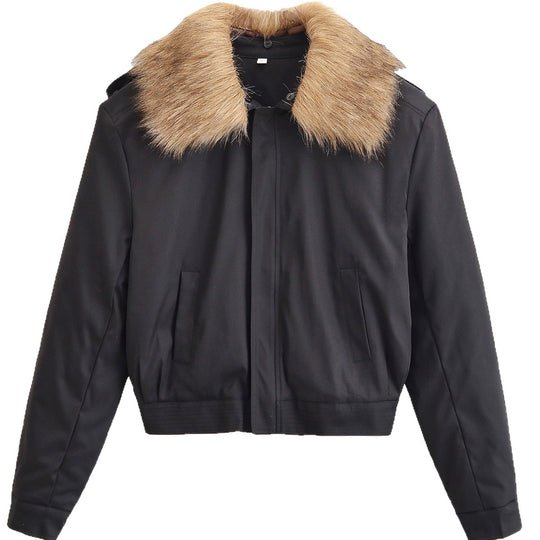 Damen Kurze Bomberjacke mit abnehmbarem Faux-Fur-Kragen Shop Nory