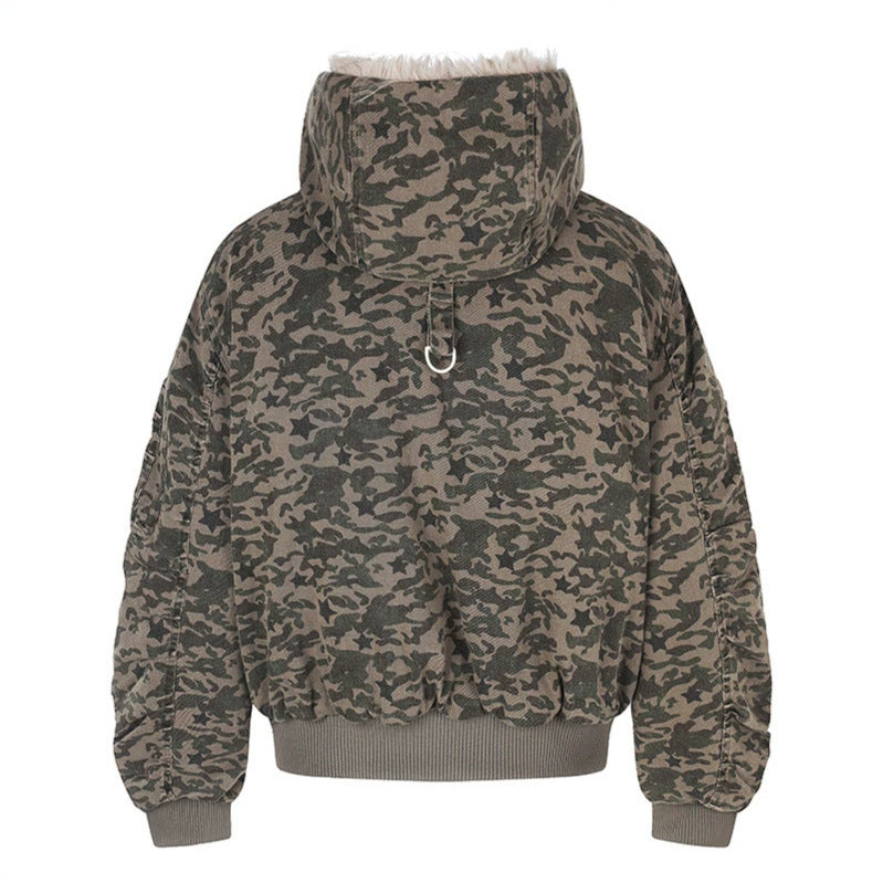 Damen gesteppte Bomberjacke mit Kunstfellkapuze, Tunnelzug und Utility‑Taschen Shop Nory