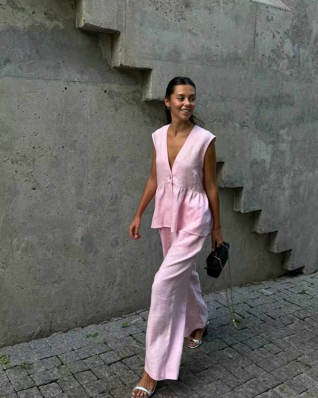 Damen lässiger und eleganter Zweiteiler aus Leinen