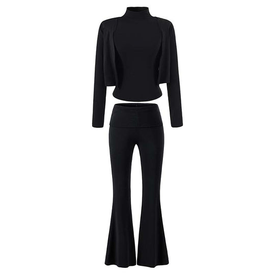 Damen Loungewear-Set mit Bolero, Rollkragen-Croptop und ausgestellter Schlaghose Shop Nory