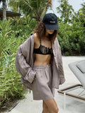 Damen lässige Leinenbluse und Shorts Set