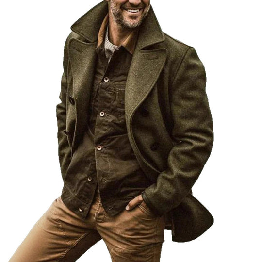 Herren Doppelreihiger Wollmantel im Peacoat-Stil mit breitem Revers Shop Nory
